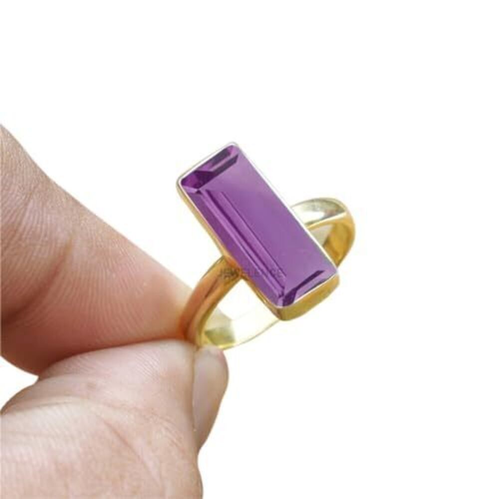 5883 18K Gold Over Fine Sterling Silver Ring Genuine Amethyst Ring Sterling